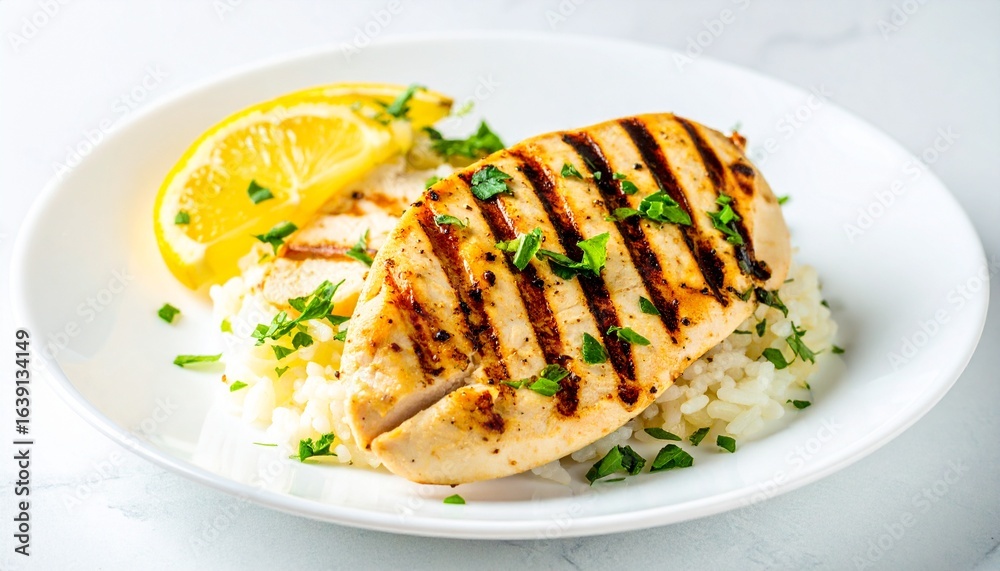 Grilled salmon steak with fresh vegetables and green salad on a white plate is a healthy and gourmet dinner Grilled salmon steak with fresh vegetables and green salad on a white plate is a healthy and gourmet dinner