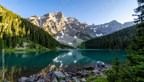 Hill or mountain view from a lakeside