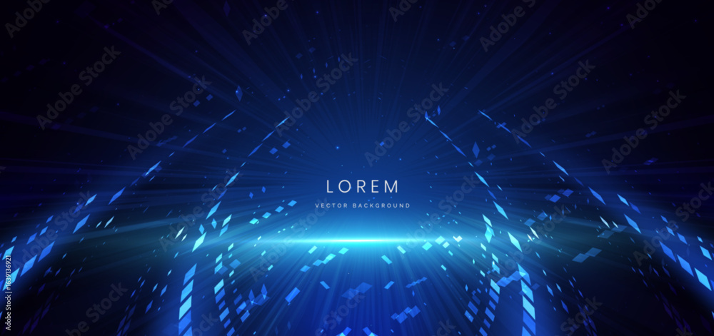 Fototapeta premium Technology glowing blue square pattern on dark blue background.