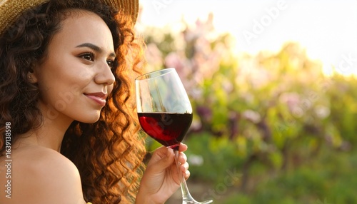 woman drinking wine in the party at green garden