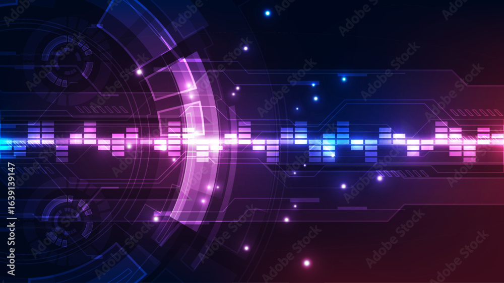 Obraz premium Futuristic Music Equalizer – Neon Audio Wave Digital HUD Background