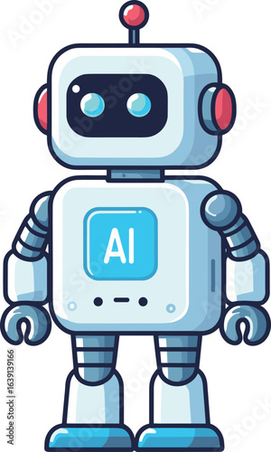 シンプルで古風な形のAIロボットのイラスト
