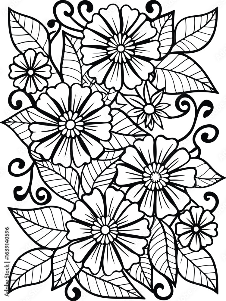 Fototapeta premium Realistic flower coloring for adults and kids