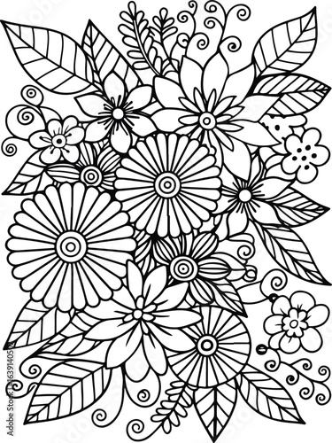 Realistic flower coloring for adults and kids 

