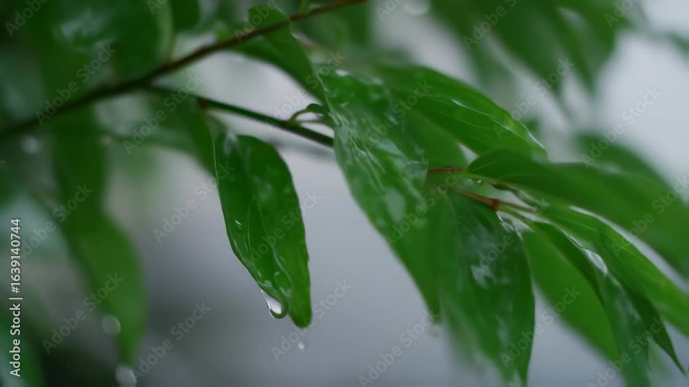Close-up of wet leaves on a branch (1) Close-up of wet leaves on a branch (1)