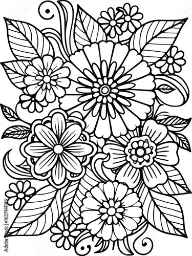 Realistic flower coloring for adults and kids 

