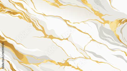 Vector art of sophisticated abstract white and gold marble pattern background with delicate flowing veins and a luxurious, refined aesthetic, isolated on white background