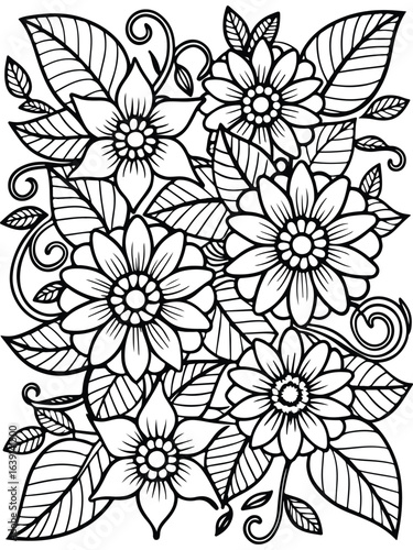 Realistic flower coloring for adults and kids 

