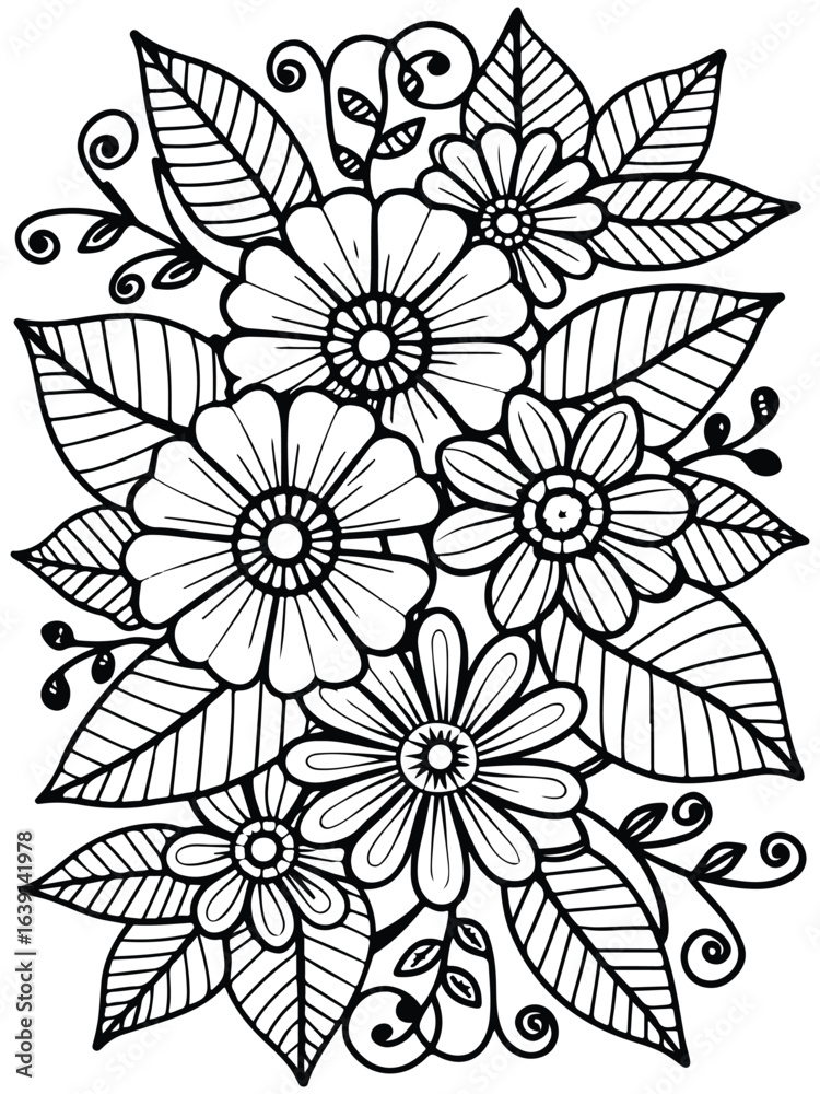 Fototapeta premium Realistic flower coloring for adults and kids