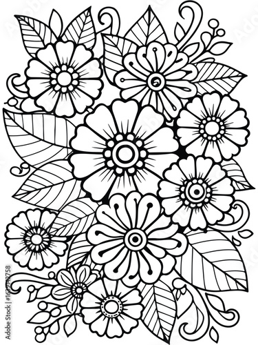 Realistic flower coloring for adults and kids 

