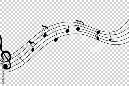 Elegant Musical Score with Black Notes on Curved Staff Lines Graceful Composition for Music Education or Performance Material
