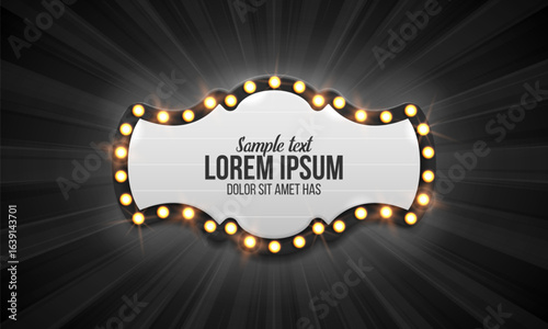 Shining retro billboard. Vintage bright sign board for your design. Vector illustration.