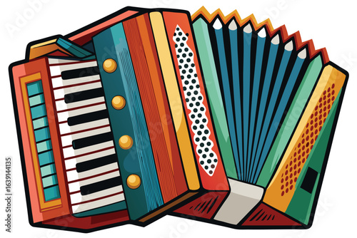 Colorful Accordion Illustration Vibrant Musical Instrument with Keyboard Buttons and Bellows