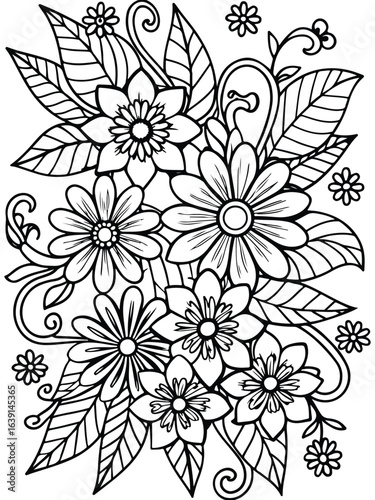 Realistic flower coloring for adults and kids 

