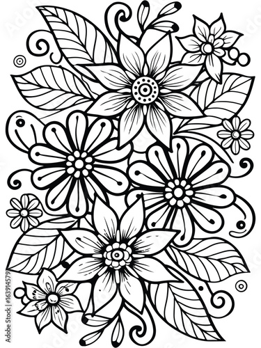 Realistic flower coloring for adults and kids 

