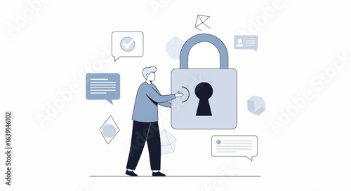 Secure data protection with password protection. Person protects digital information with password protection.  Cybersecurity concept for password protection, website security, data privacy.