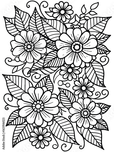 Realistic flower coloring for adults and kids 

