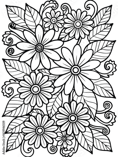 Realistic flower coloring for adults and kids 

