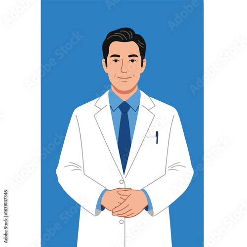 Smiling diet doctor poses confidently, providing expert advice and guidance. Diet doctor shows dedication to patient well being and healthy lifestyle.