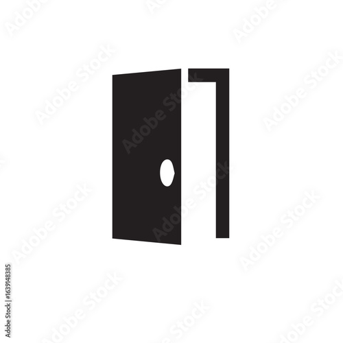 Black and white icon of a door with a light switch design
