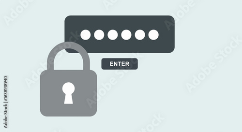 Password protection graphic with padlock and entry field. Secure password protection concept for online security and data protection.  Password protection image suitable for websites, apps,