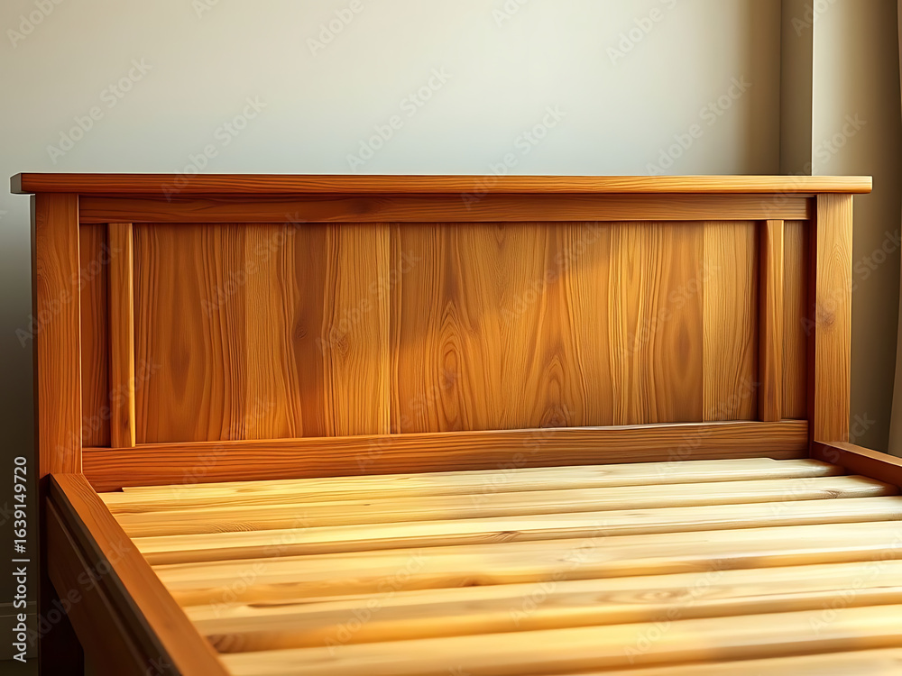 Photorealistic Wooden Bed Frame with Visible Grain Photorealistic Wooden Bed Frame with Visible Grain