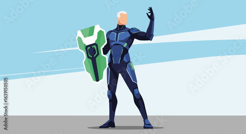 Shield cyber protection for data on cloud and shield cyber protection, shows the importance of the system and a man who is secure. Depicts network security cloud with password protection,