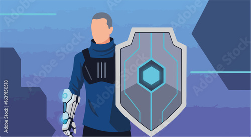 Security shield graphic presents cyber security with advanced technology and network security cloud. Data encryption is essential for cyber security on network security cloud.