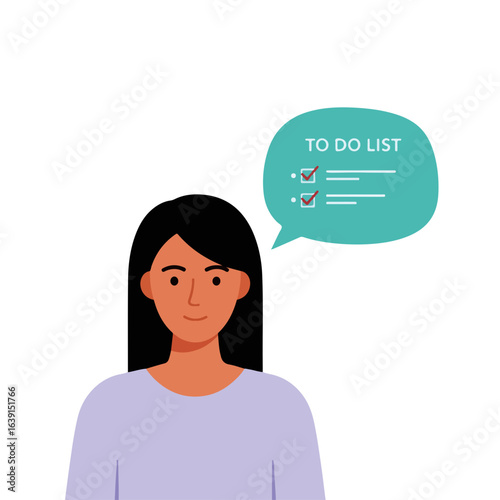 Woman with to-do list in mind, a reminder of tasks and responsibilities. Dreaming of to-do list brings peace and clarity to daily planning, helping organize schedules and priorities.
