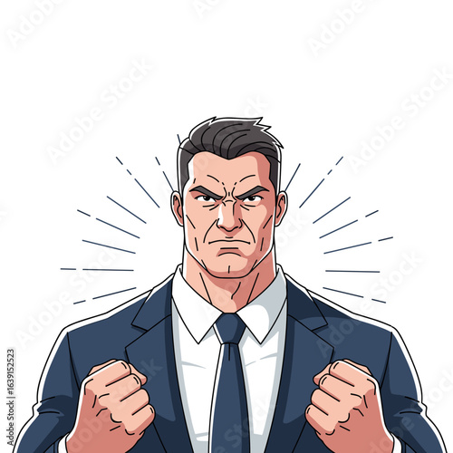 Determined businessman ready for challenge showing strong aggression and competitive spirit