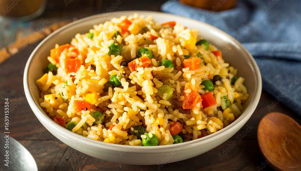 Delicious Vegetable Rice Bowl Close Up Shot Delicious Vegetable Rice Bowl Close Up Shot