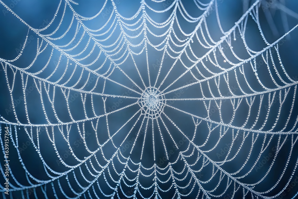 Naklejka premium Dewdrops on a Spiderweb in Macro Detail water droplets nature