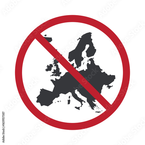 Isolated prohibition sign featuring Europe map with restriction symbol