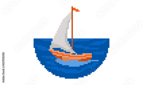 pixel art ship boat design vector logo