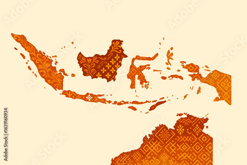 Indonesia Map Silhouette with Traditional Pattern Fill
