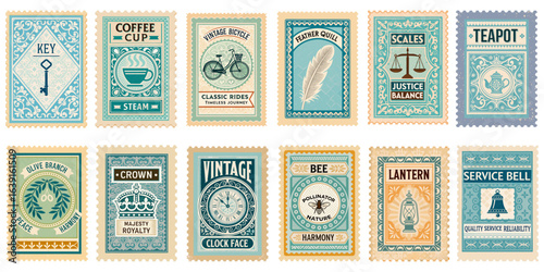 12 element symbols that would work beautifully for vintage-style stamp designs to decorate a café, boutique, or general store