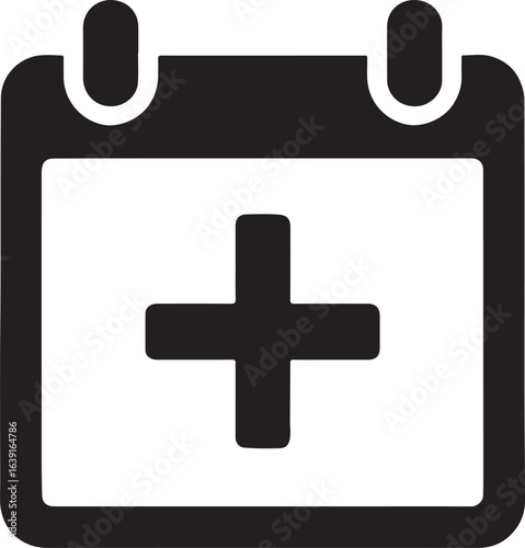 Calendar with plus symbol silhouette vector showing adding event, new appointment, and schedule update.