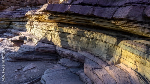 Glowing sedimentary rock layers pulsing with ancient energy, revealing Earth's geological history.