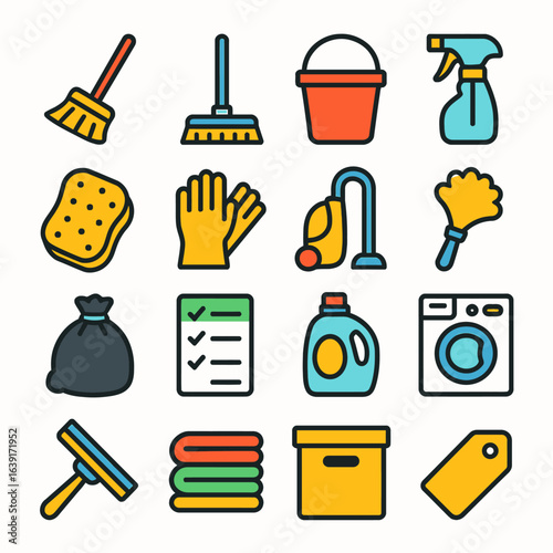 Cleaning supplies arranged for housework chores illustration
