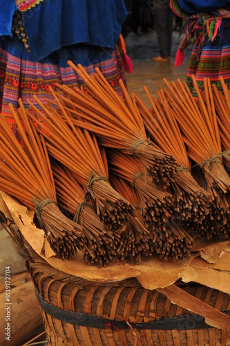 Bunch of Vietnam incense for sell at  Bac Ha traditional market in Sapa. 
