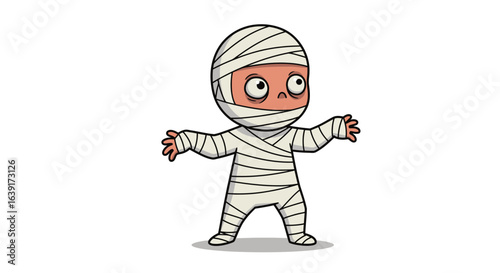 Cartoon Mummy with Bandages and Wide Eyes, Arms Outstretched