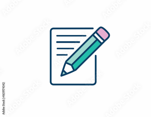 Vector illustration of a pencil placed on a notepad with yellow background
