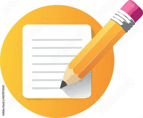 Vector illustration of a pencil placed on a notepad with yellow background