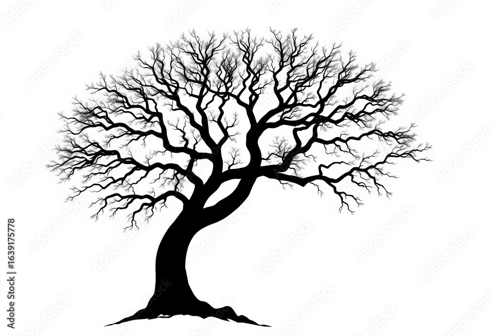 Fototapeta premium Intricate branching tree of life silhouette against pure white background, ecology, botany