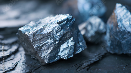 Raw cobalt mineral crystals on the black shale exhibit metallic reflections, showcasing strategic mineral resources and industrial clean energy materials.