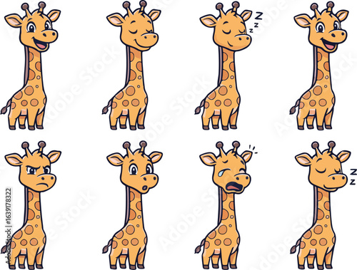 vector illustration of giraffe funny cute cartoon mascot character cartoon with 8 poses 
