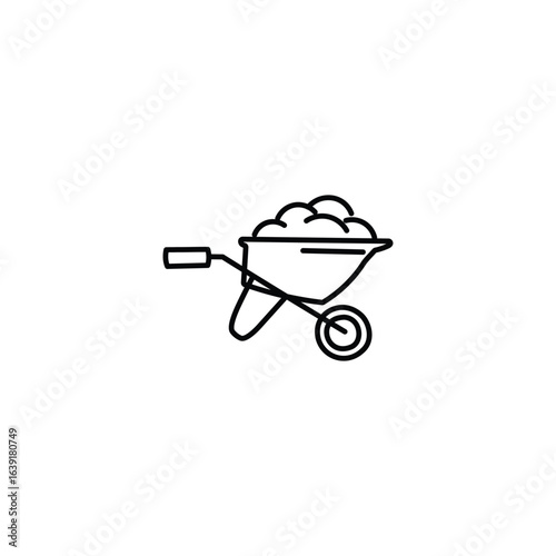 Wheelbarrow Line Art Icon – Hand-Drawn Garden Equipment Vector