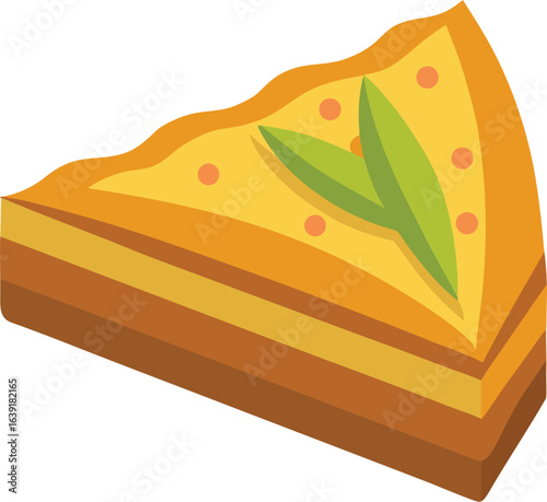 Sweet baklava pastry slice on white