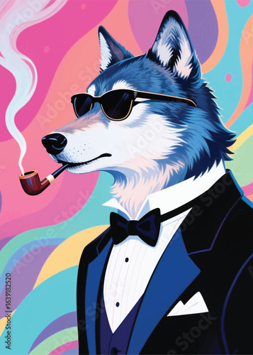 wolf smoking pipe Illustrator Artwork design template poster