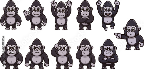 vector illustration of gorilla primal chimpanzee orangutans funny cute cartoon mascot character cartoon with 11 poses 